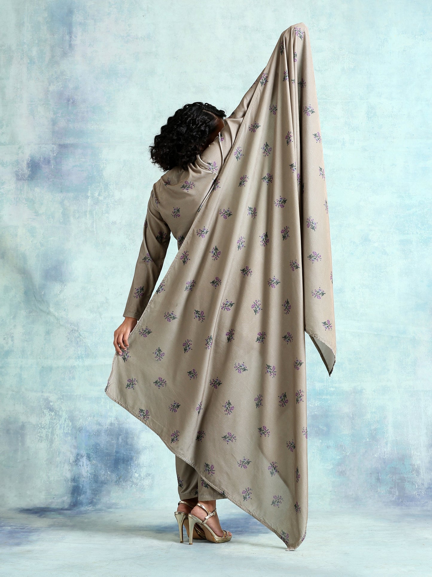 trueBrowns Sage Printed Velvet Shawl