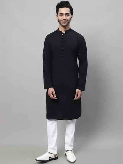 Even Apparels Black Pure Cotton Kurta With Band Collar