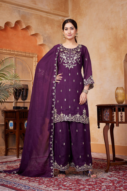 Anaita Wine Readymade Suit with Embroidery Work