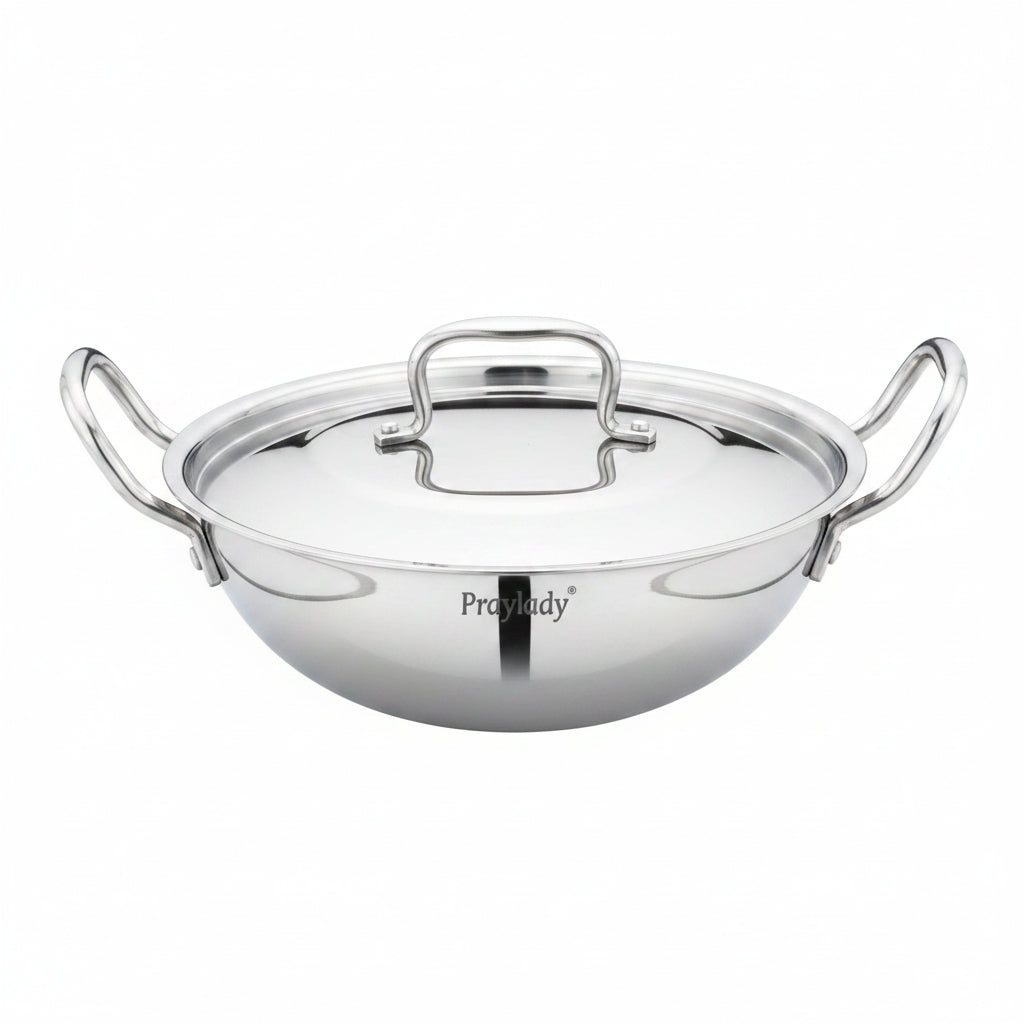 PrayLady Triplus Triply Stainless Steel Kadai with Lid