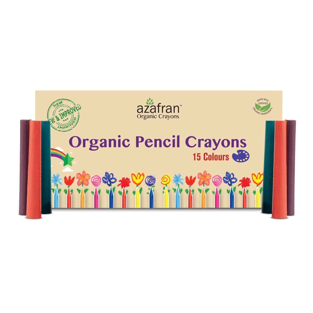 Azafran Organic Pencil Crayons (15 colors) - 97.5 gms