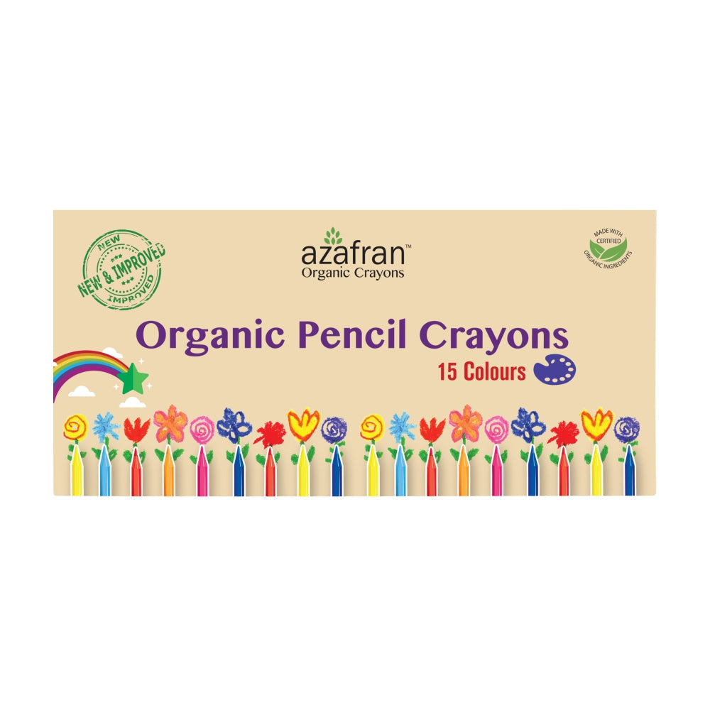 Azafran Organic Pencil Crayons (15 colors) - 97.5 gms