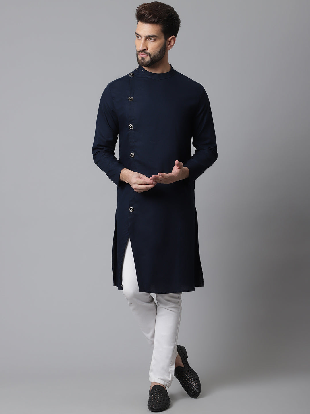Indian Clothing Even Apparels Blue Sherwani Kurta With Asymetrical Cut