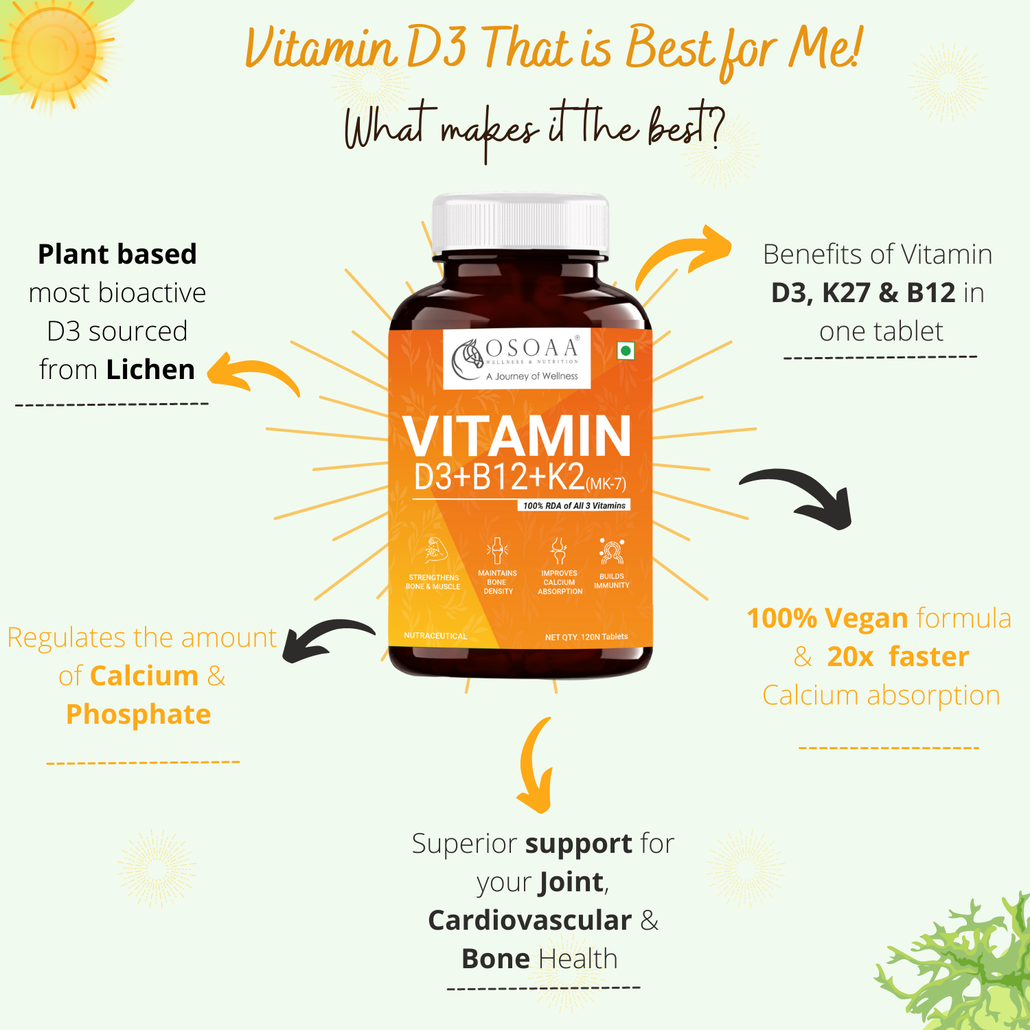 Osoaa Vitamin D3 K2 (MK7) B12 & Ashwagandha & Daily Multivitamin Combo