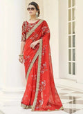 Soft Vichitra Silk Embroidery Sequence Coding Work Saree With Blouse
