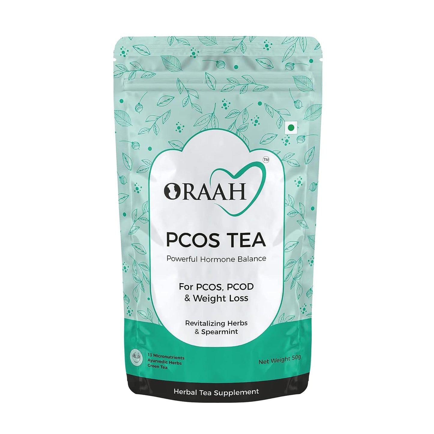 Oraah PCOS PCOD Herbal Tea - Spearmint Flavour - 50 gm - Pouch