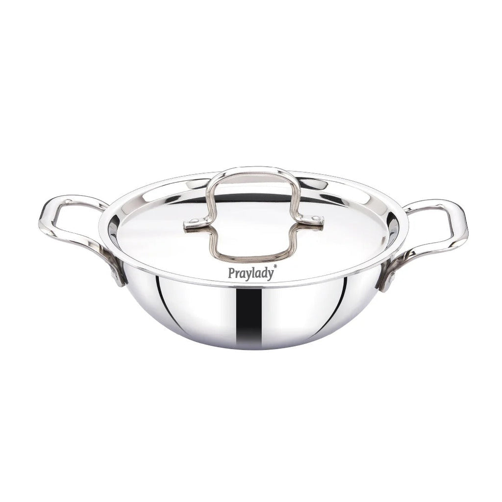 PrayLady Triplus Triply Stainless Steel Kadai with Lid