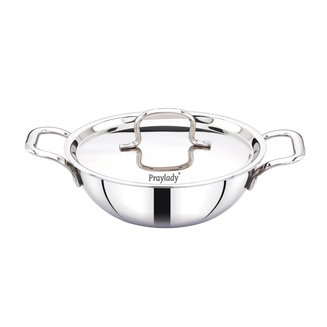 PrayLady Triplus Triply Stainless Steel Kadai with Lid