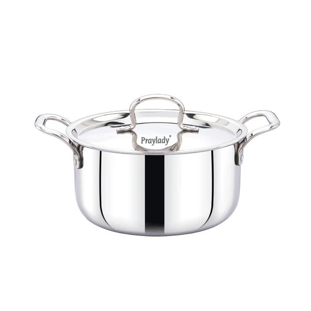 PrayLady Triplus Triply Stainless Steel Stockpot with Lid Multi-Purpose Casserole Biryani Pot Induction Gas