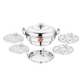 PrayLady Triplus Triply SS Multi Kadai 5 Plates (2 Idli+2 Mini Idli+1 Steamer) Induction Gas