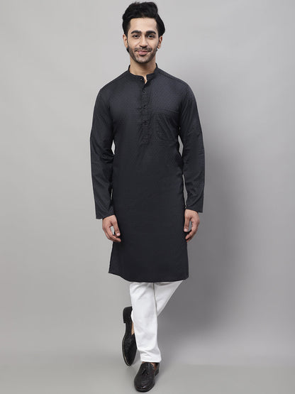 Even Apparels Black Pure Cotton Kurta With Band Collar