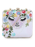 Faux Silk Sequined & Embellished Box Clutch