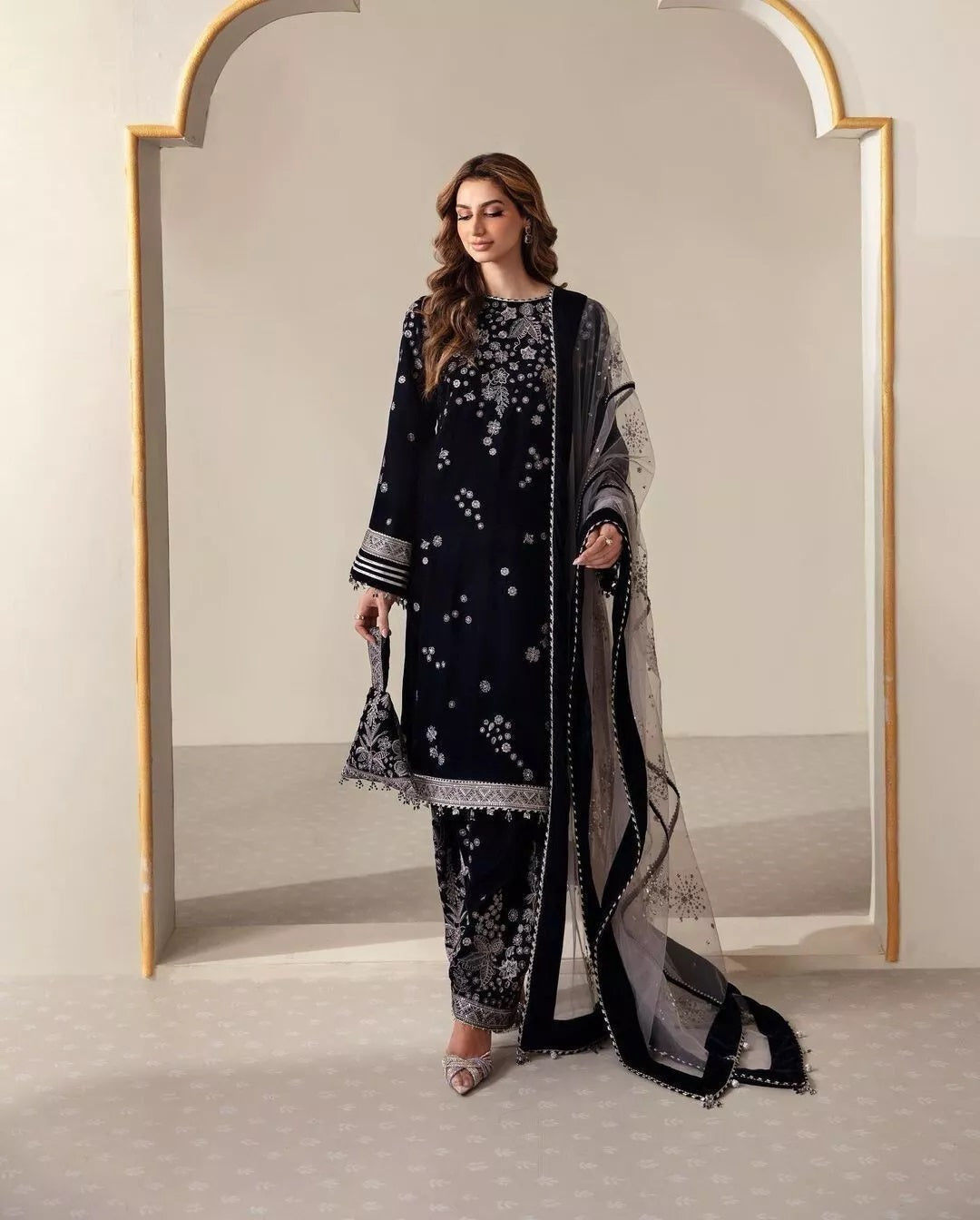Ethnic Festival Collection Indian Stitched Viscose Velvet Top Pant Dupatta