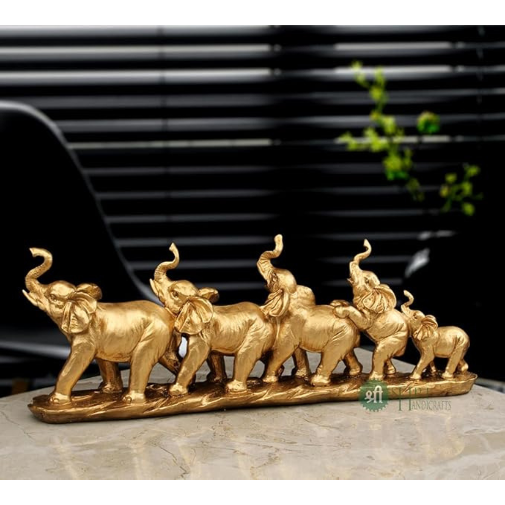 Indicast Resin Five Elephant on Base Animal Figurines Handcrafted Decorative Showpiece Idol