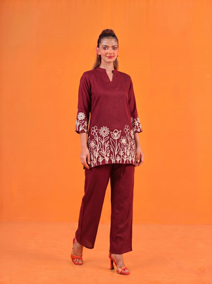 Anaita Maroon Stylish Readymade Co-Ords Set