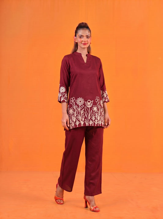 Anaita Maroon Stylish Readymade Co-Ords Set