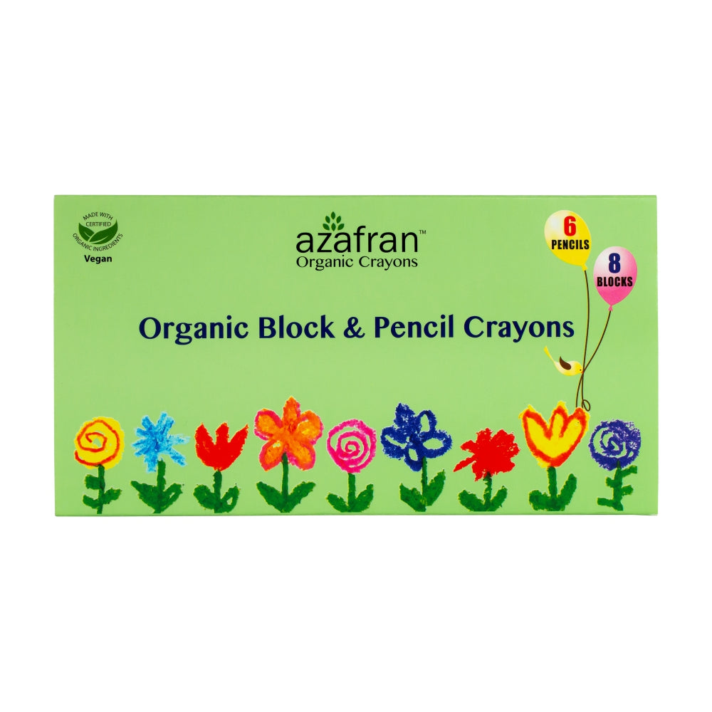 Azafran Organic Block & Pencil Crayons (8 Blocks & 6 Pencils) - 111 gms