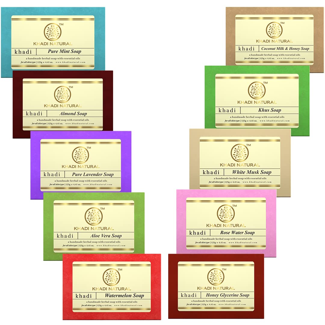 Khadi Natural Handmade Herbal Soap Combo Assorted Natural Soap Gift Set, Enriched With Essential Oils, 125 G (Pack Of 10)