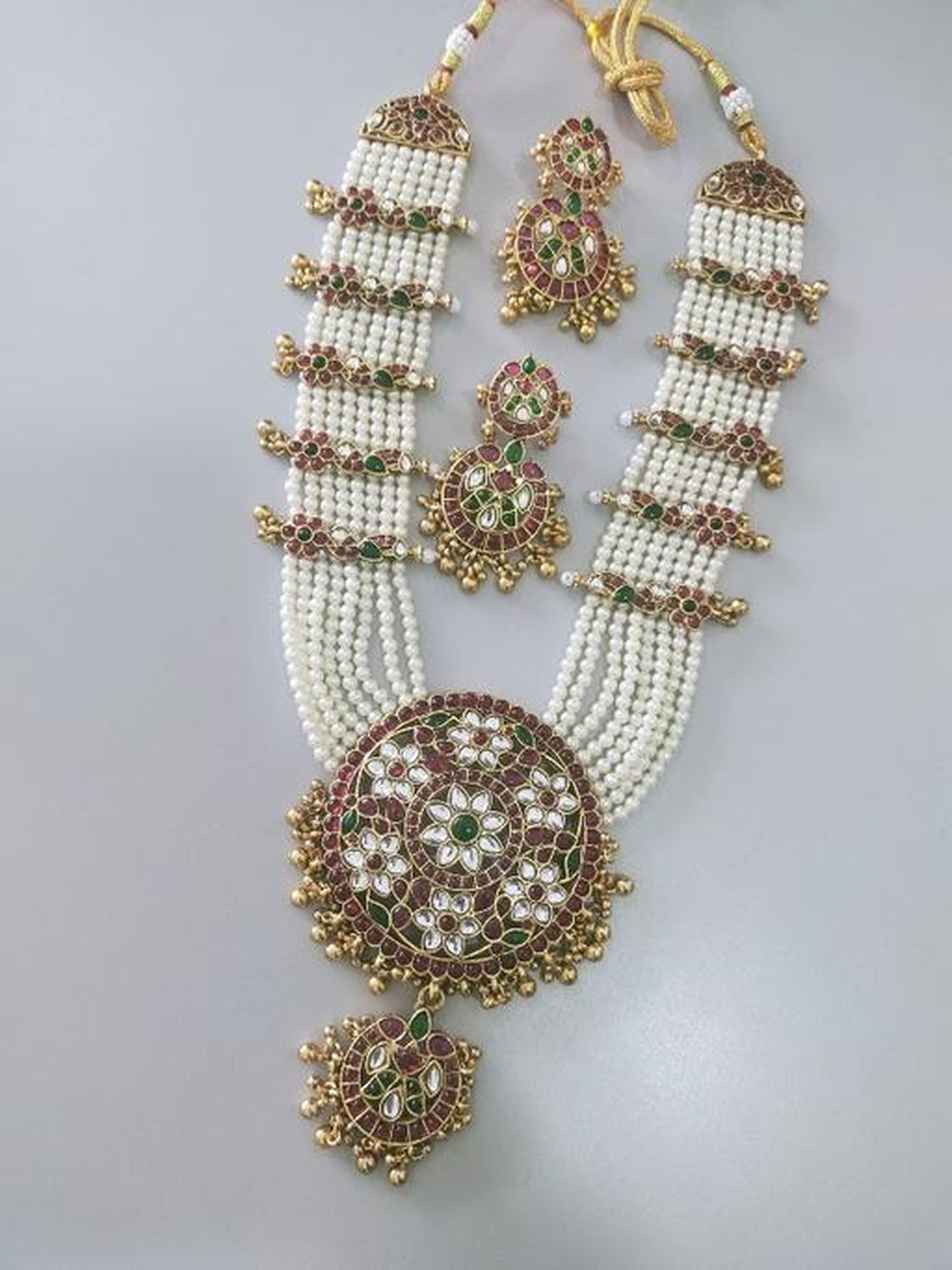 Jewel City Traditional Gold-Plated Pearl Kundan Bridal Necklace Set with Earrings | Ethnic Multi-Layered Rani Haar Jewelry