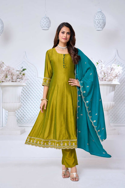 Anaita L Green Anarkali Readymade Suit with Embroidery Work