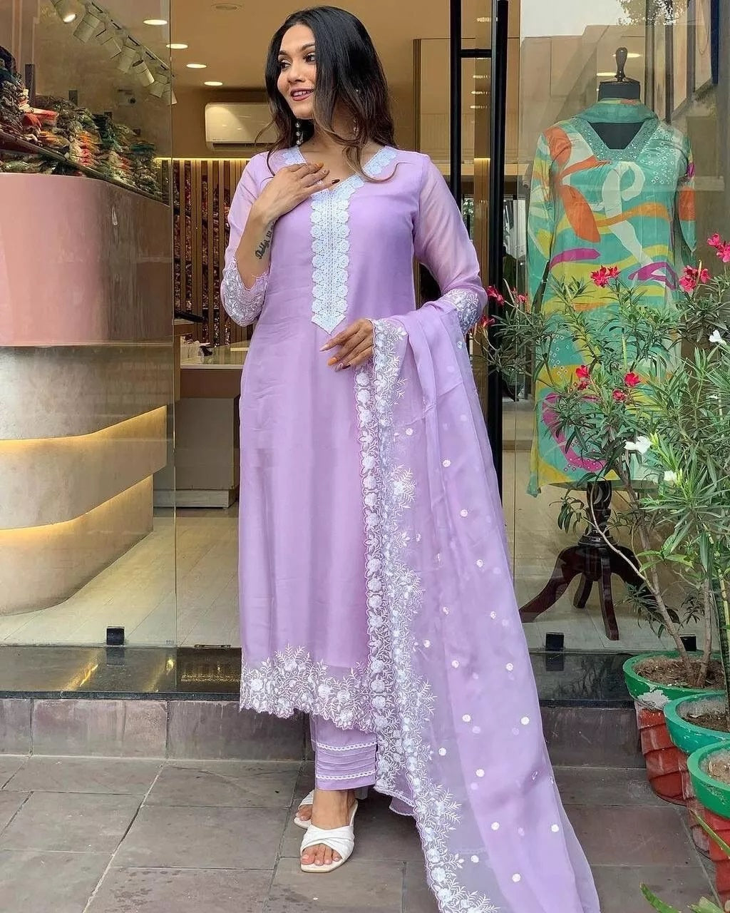 Classic Style Full Stitched Georgette Kurti Bottom With Dupatta