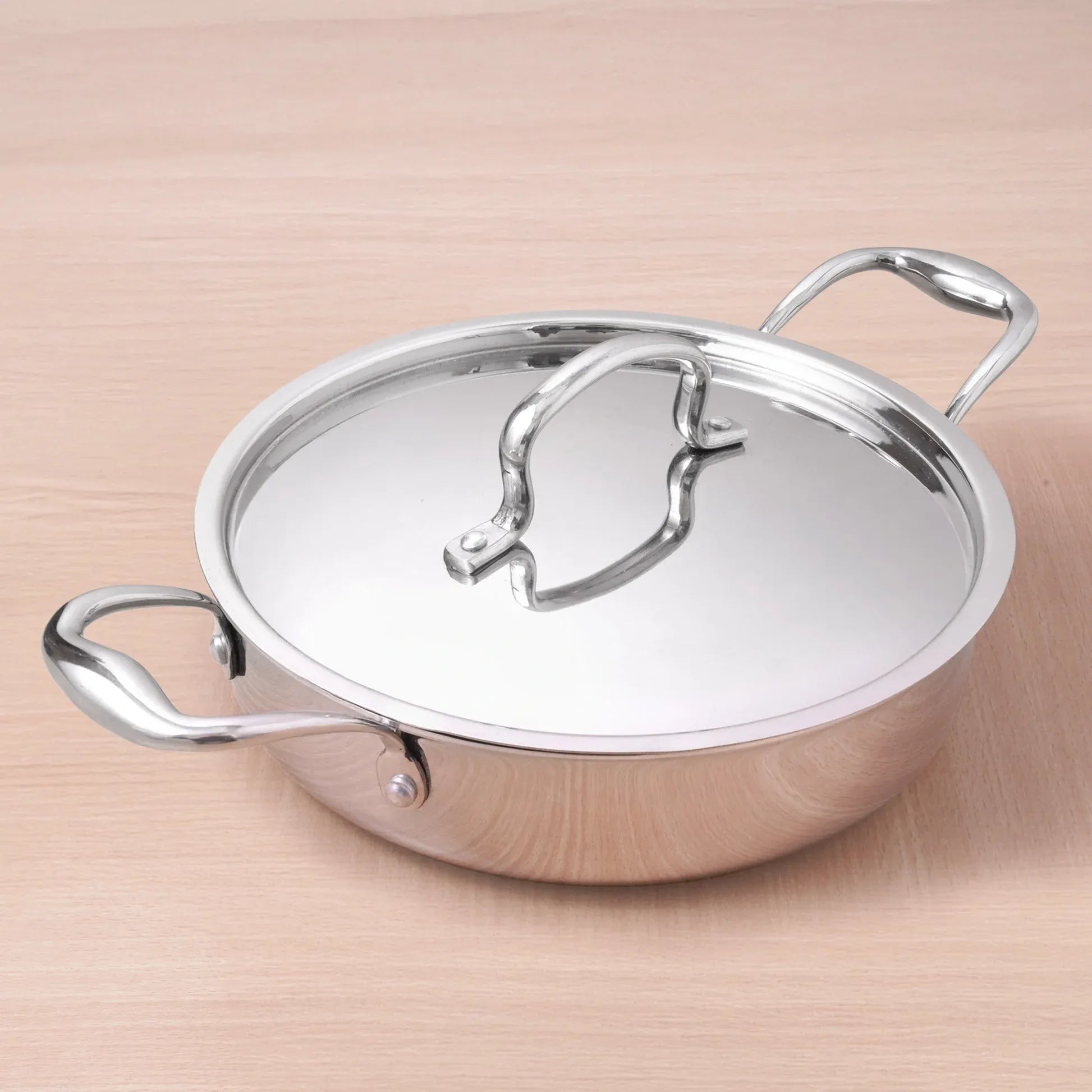 The Indus Valley Tri-Ply Stainless Steel Saute Pan 22cm 2L with Steel Lid