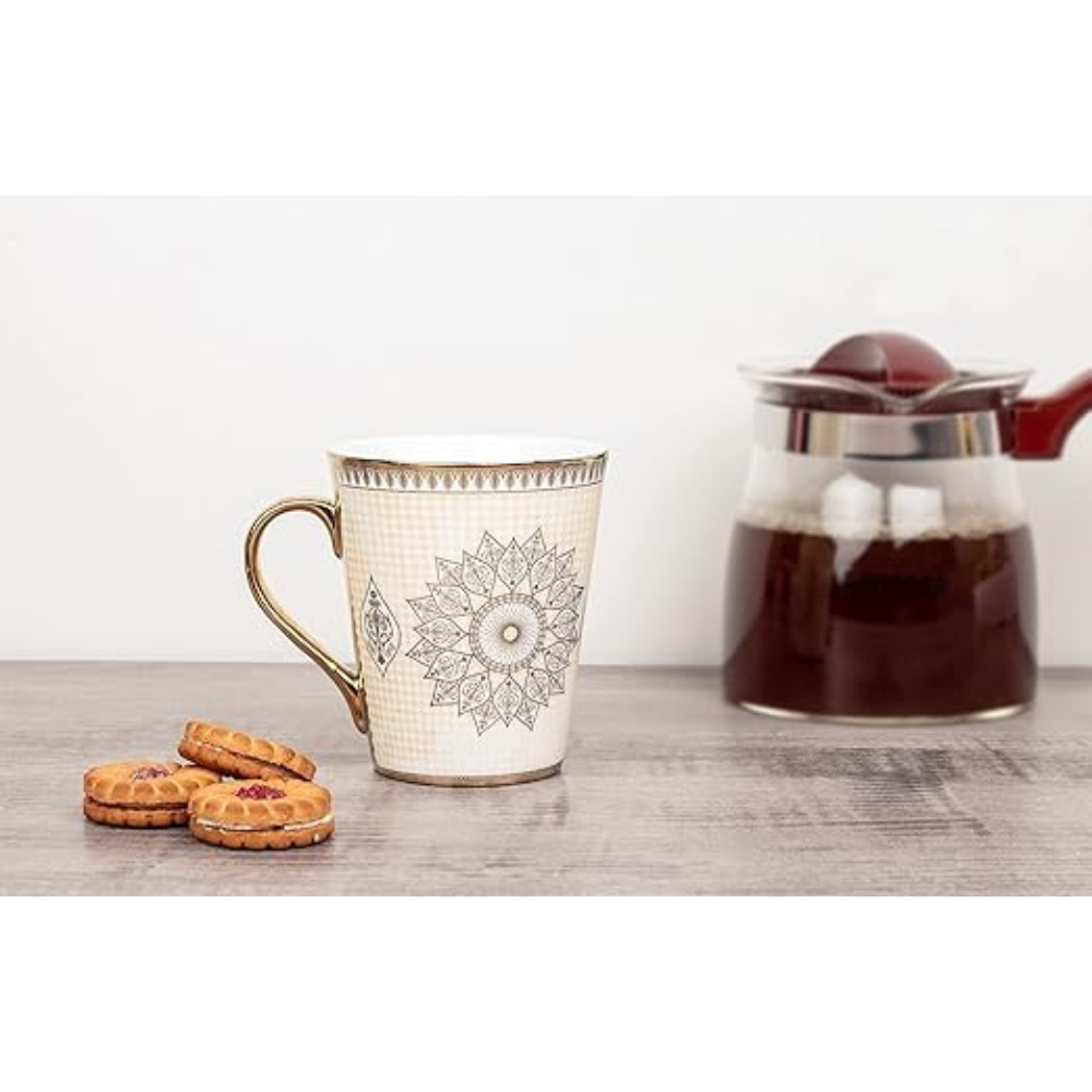 Femora Ceramic Golden Satire Coffee Mug, Ceramic Tea Cup | Set of 1 | 330 Ml | Not Microwave Safe