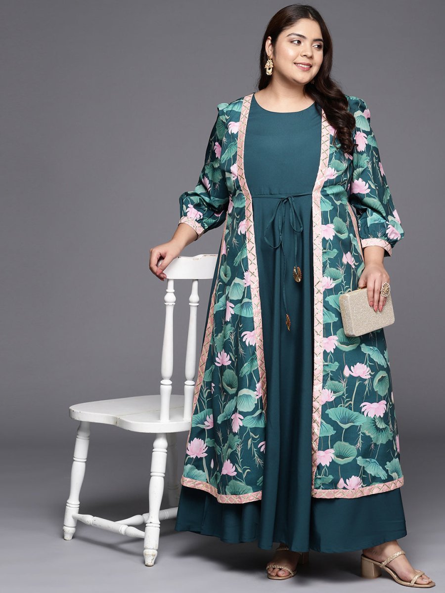 Ahalyaa Plus Size Round neck Maxi Ethnic Dress