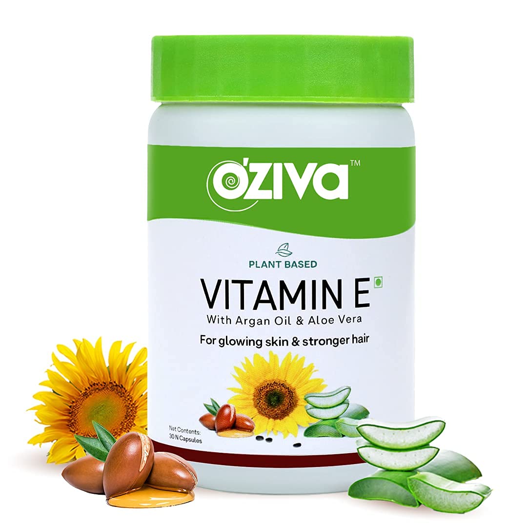 OZiva Plant Based Natural Vitamin E (With Argan oil + Aloe vera) - 30 Veg Capsules