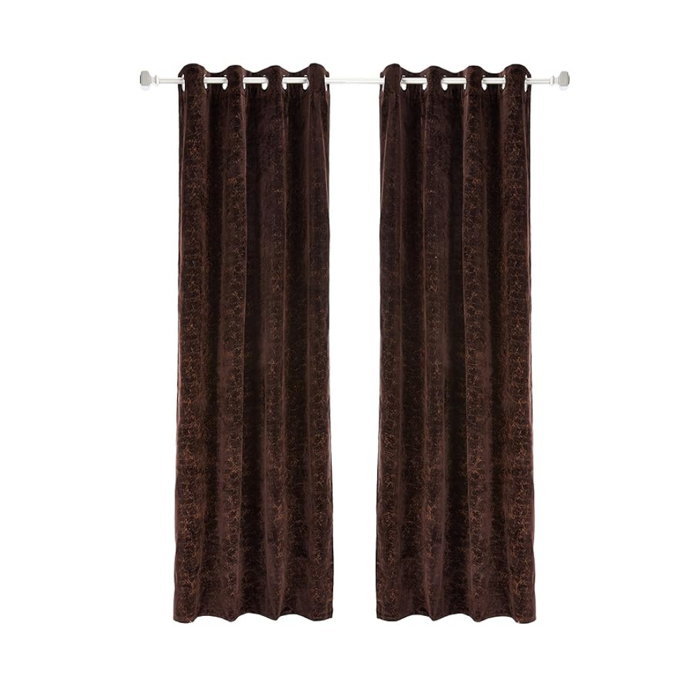 Cortina Plain Velvet Curtains With Metal Eyelet | Soft & Smooth | 7 Ft Long | Set of 2 | Brown