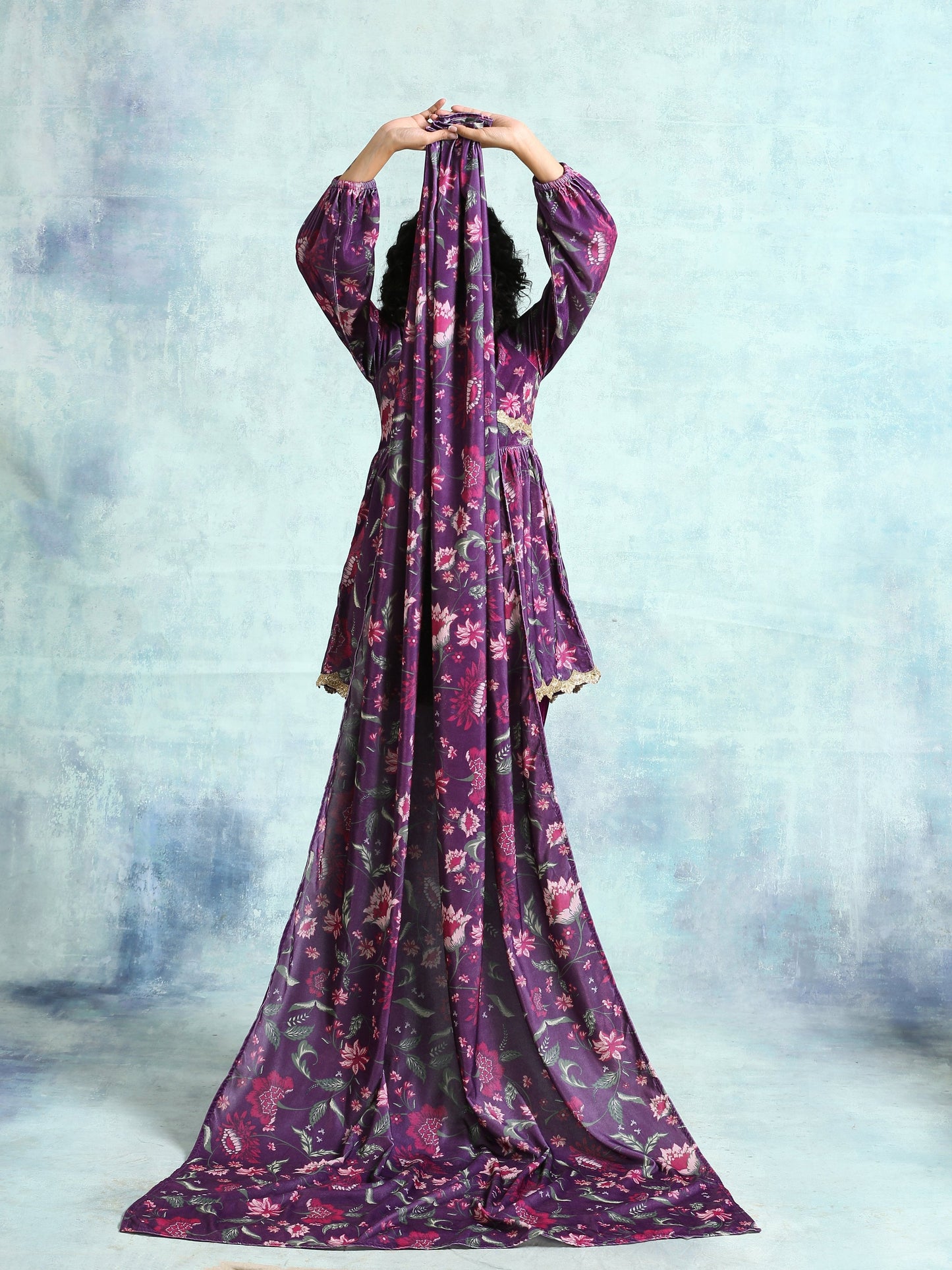trueBrowns Wine Printed Velvet Shawl