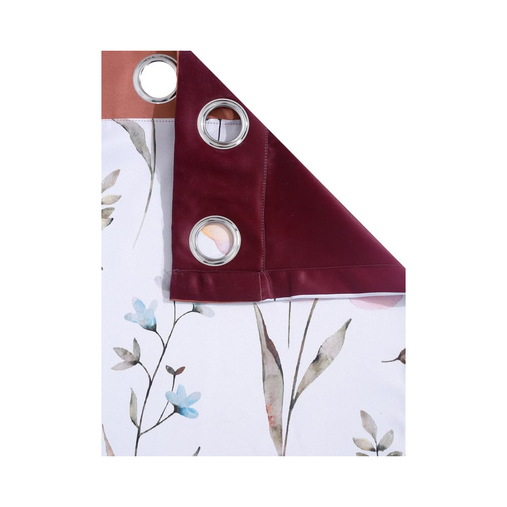 Cortina Double Sided Printed Reversible Door Blackout Curtains 220 Gsm | Door-7 Feet | White | Wine