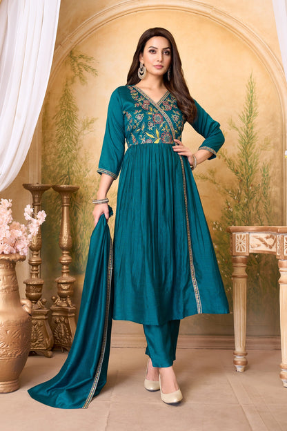 Anaita Teal Anarkali Readymade Suit with Embroidery Work