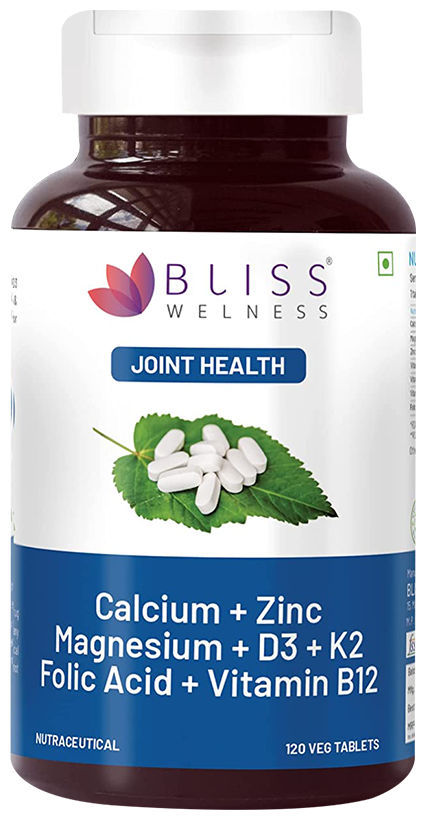 Bliss Welness Joint Health Calcium + Zinc Megnesium + D3 + K2 Veg Tablet