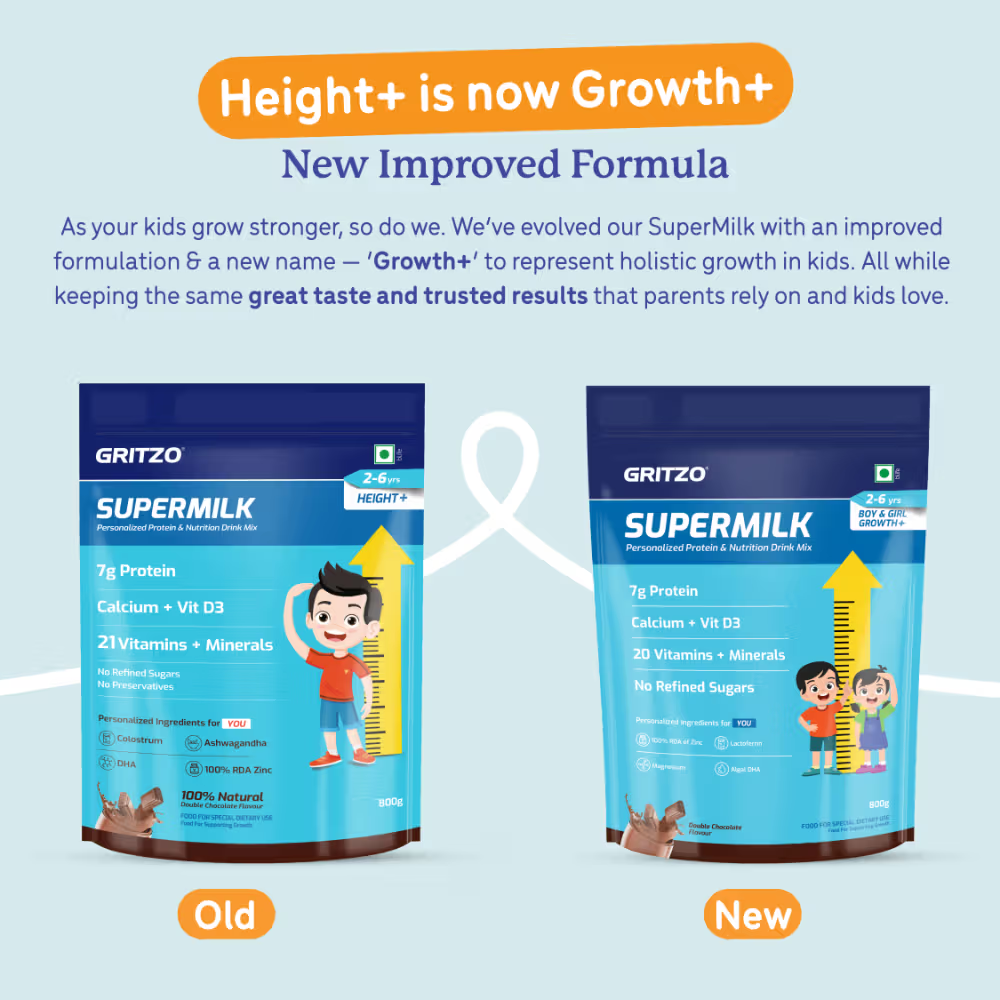 Gritzo Supermilk Height+ For 2-6Y Boys/Girls - Double Chocolate Flavor