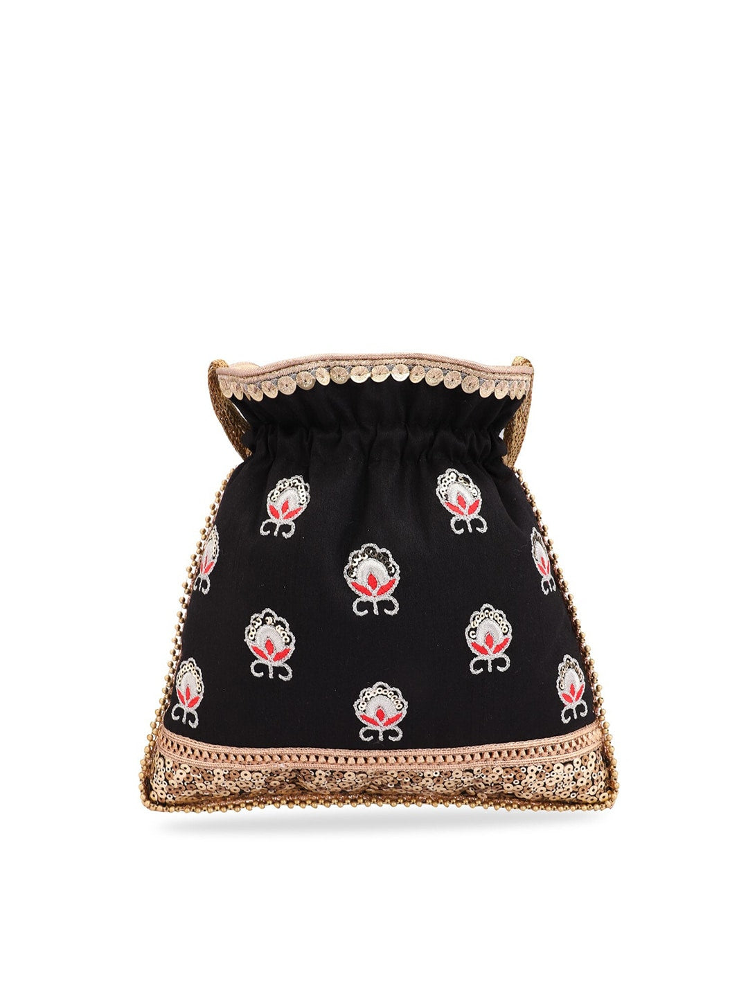 Masq Black & White Embroidered Potli Clutch