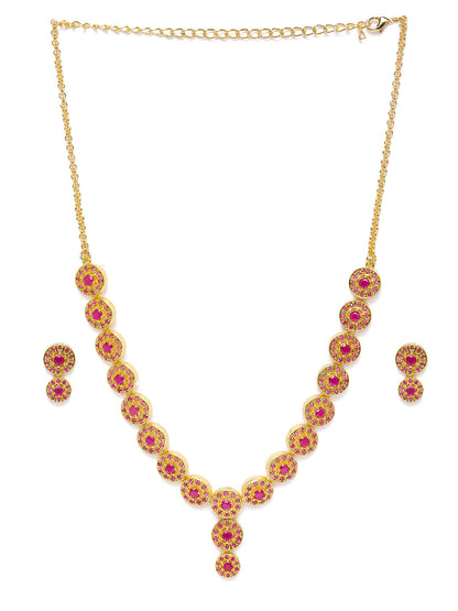 Zaveri Pearls Pink Gold-Polished Cubic Zirconia Studded Jewellery Set