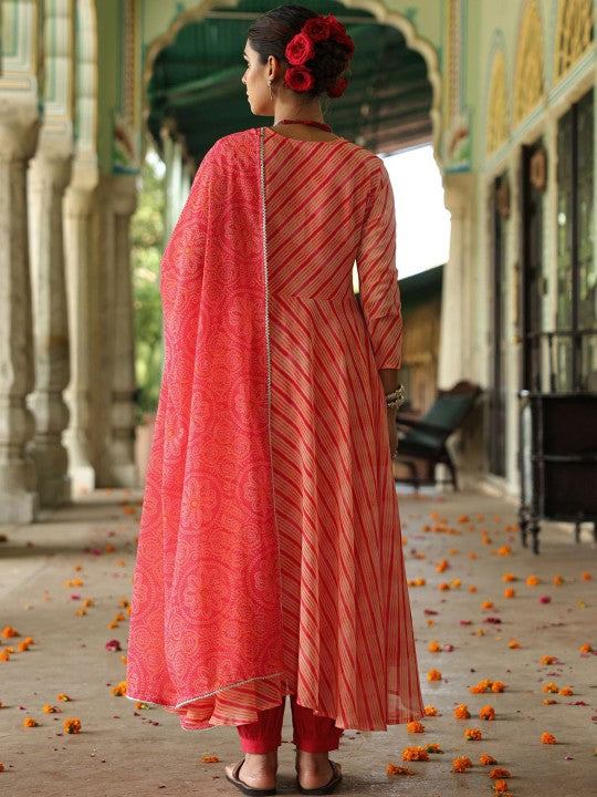 Anayna Bandhani Printed Keyhole Neck Gotta Patti Georgette Kurta Dhoti Pants & Dupatta