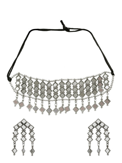 Silver-Plated Alloy Kundan Studded Oxidised Choker Necklace - The Pari