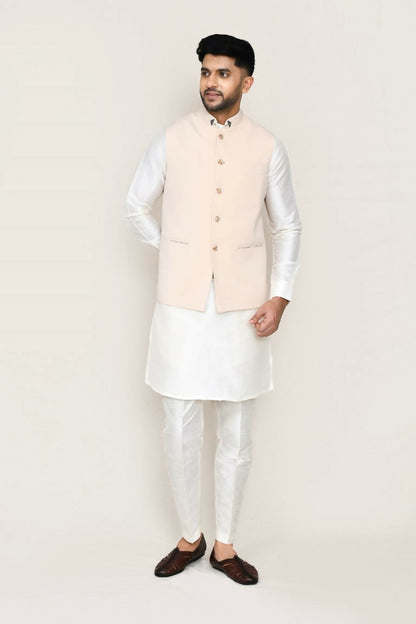 Joban Fashion White Colored Art Silk Fabric Kurta, Jacket With Straight Fit Pant