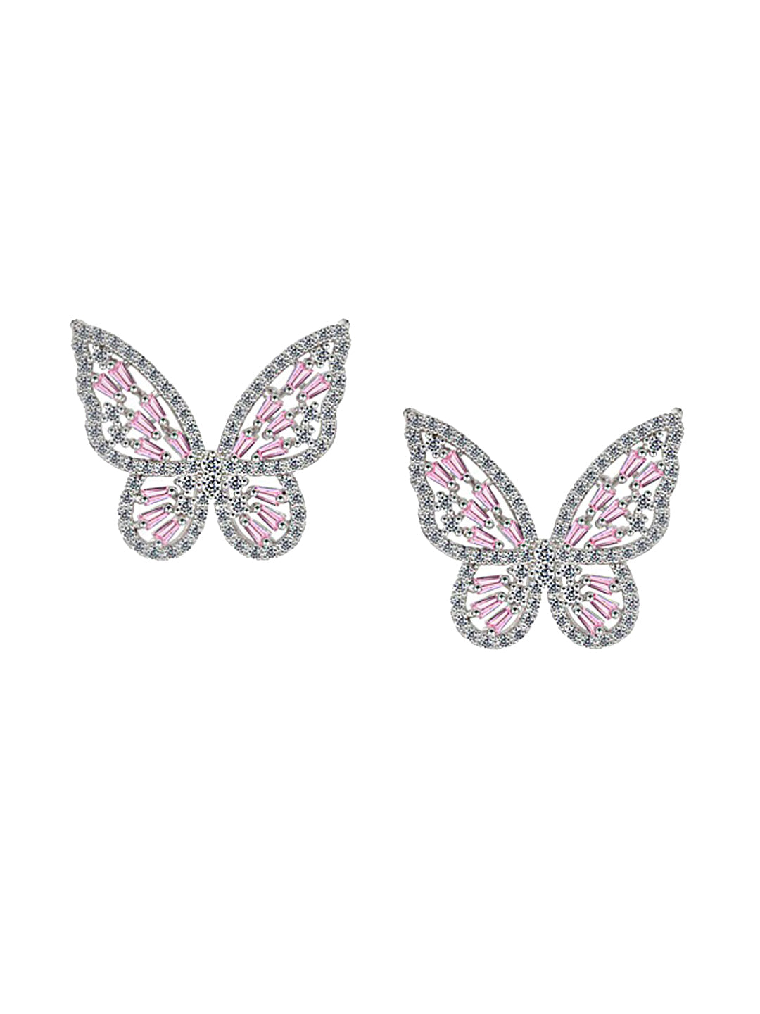 Yellow Chimes Silver-Toned & Pink Quirky Butterfly Studs Earrings