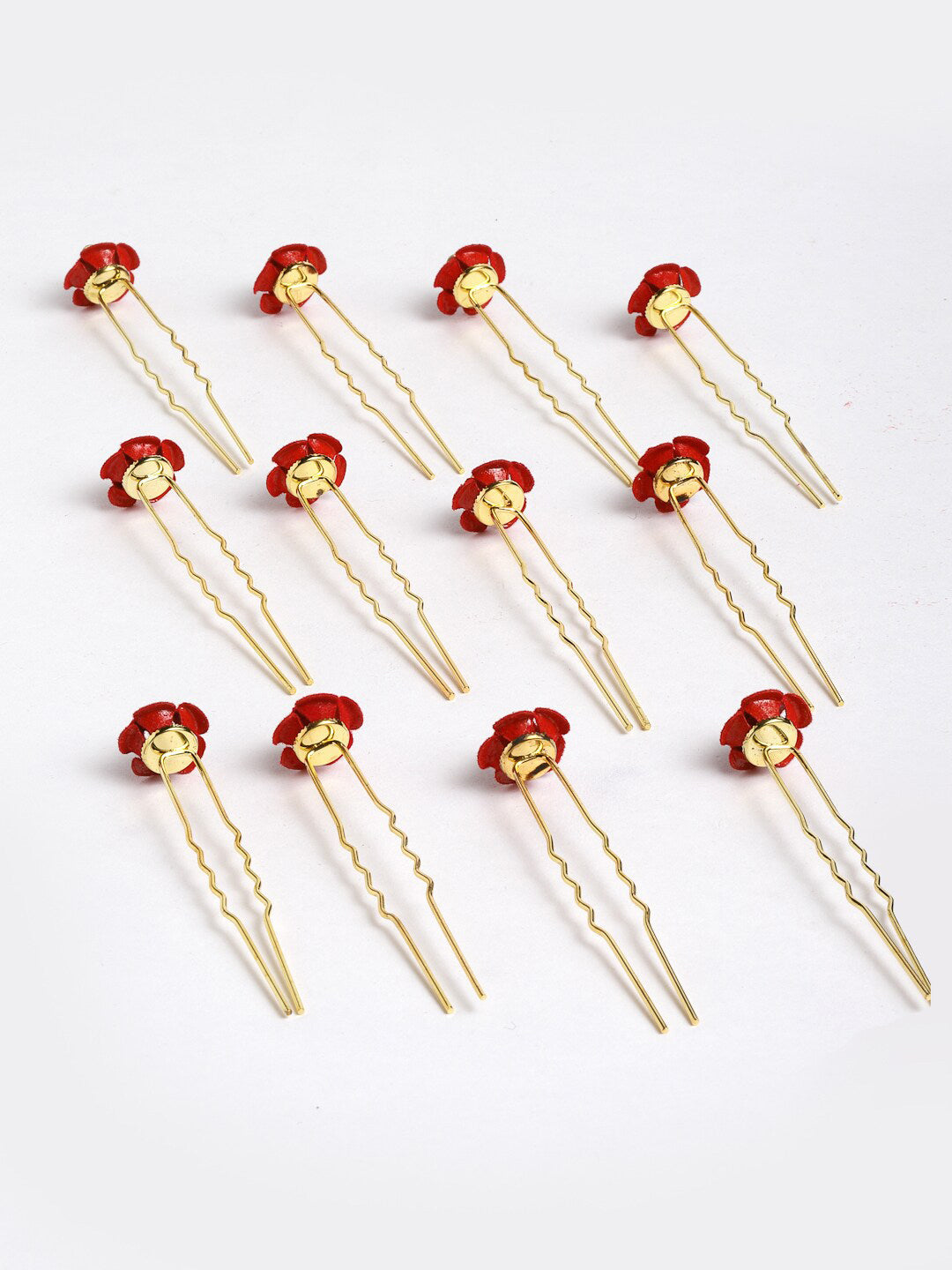 Panash Women Gold-Toned & Red Rose Embellished U Pins