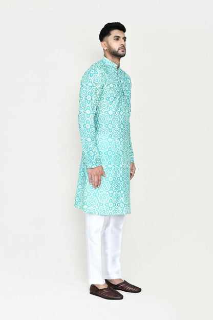 Joban Fashion Blue Colored Rayon Fabric Kurta With Straight Fit Pant