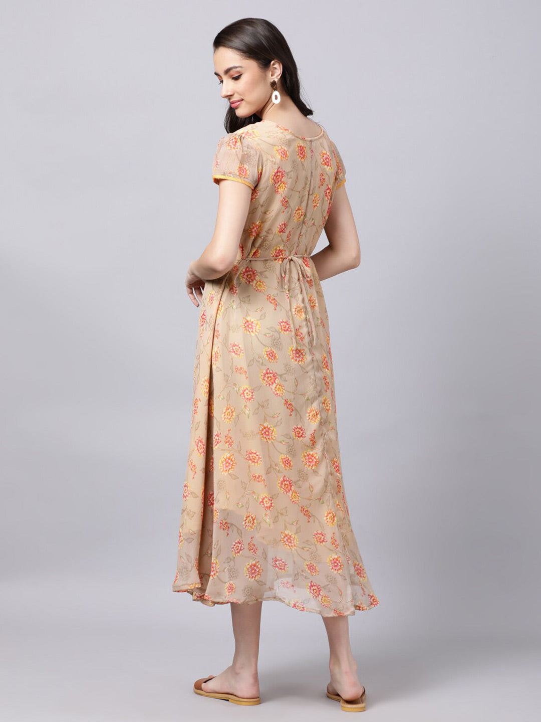 Souchii Women Grey Floral Printed Chiffon A-Line Dress