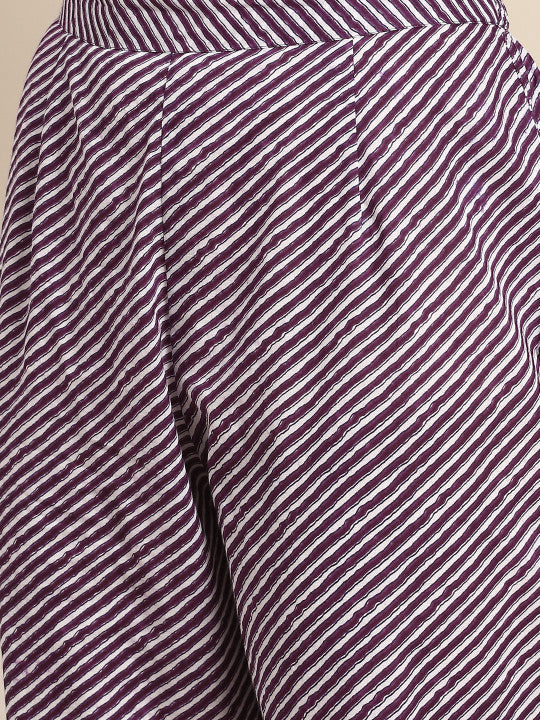 Anayna Women Purple Ethnic Motifs Printed Pure Cotton Kurta with Trousers & Dupatta