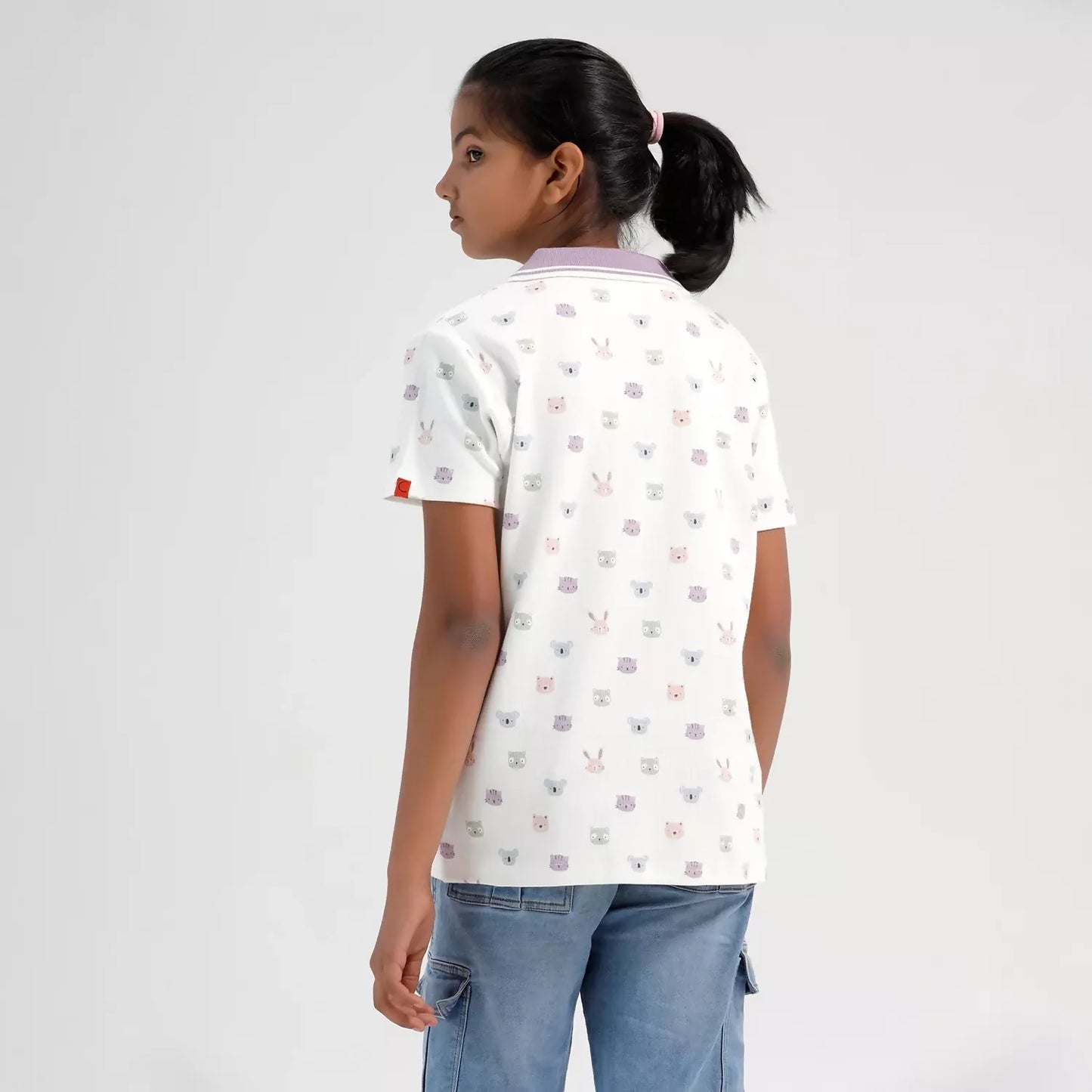 Chilins Girls Cotton Printed Collared Polo T-shirt