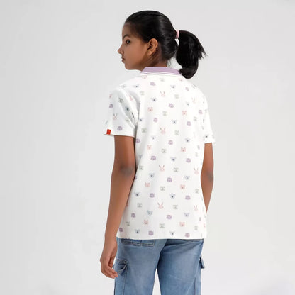 Chilins Girls Cotton Printed Collared Polo T-shirt