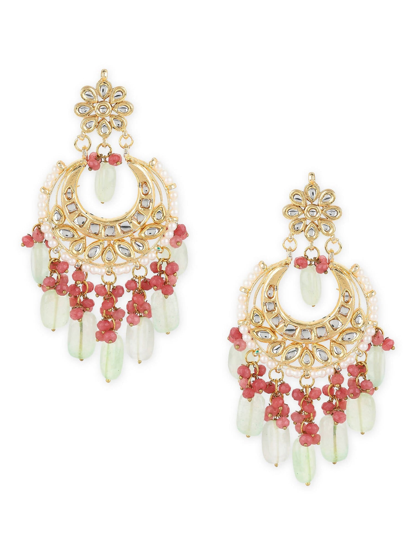 Gold-Toned Red Contemporary Gold-Polished Chandbalis Earrings - Ruby Raang