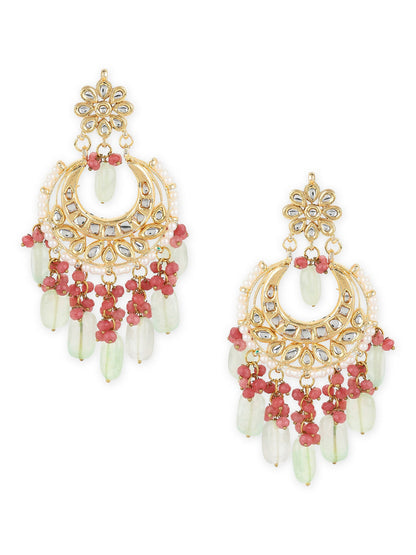 Gold-Toned Red Contemporary Gold-Polished Chandbalis Earrings - Ruby Raang
