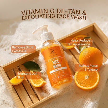 Velleja De-Tan & Exfoliating Face Wash | Vitamin C Tan Removal & Brightening Face Cleanser